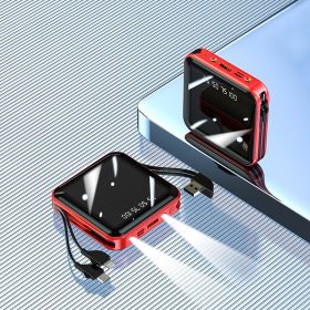 Mini Electroplating Mirror Power Bank With Cable (Option: China red-Fourgrid digital display-10000mAh)