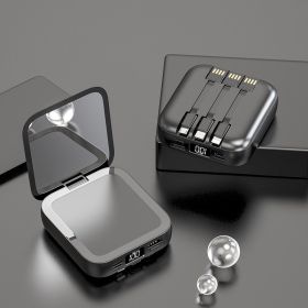 Beauty Mirror Power Bank Comes With Cable Portable Mini (Option: Cool black-10000mAh)